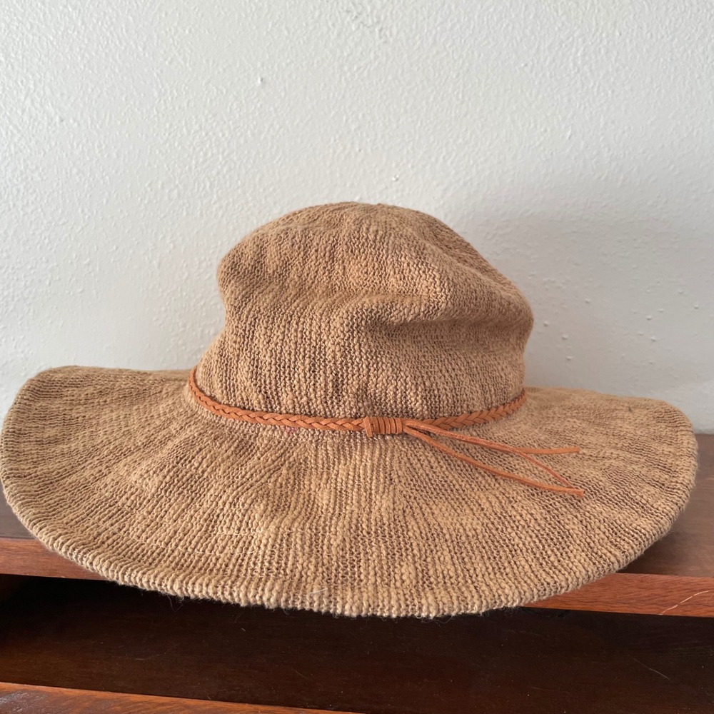 Scala Handmade Sun Hat‎ Woven Floppy Womens One Size Tan Wide Brim Beach Summer